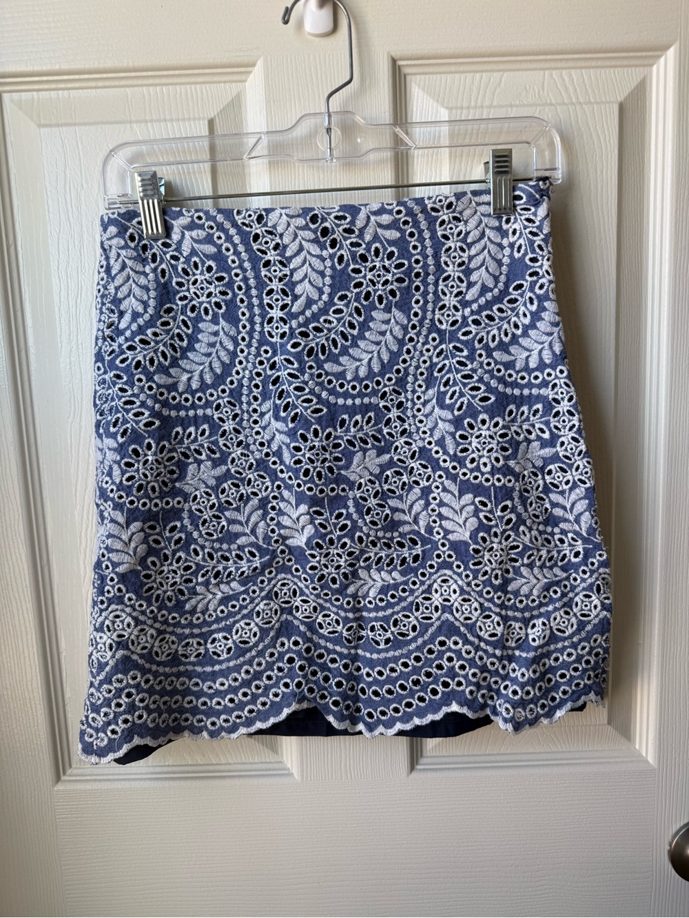 Women’s Blue and White Embroidered Lace Skirt